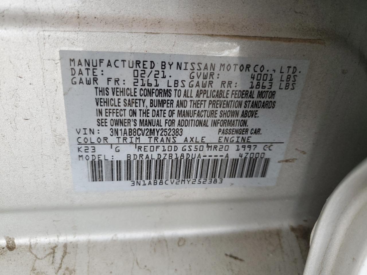 2021 Nissan Sentra Sv VIN: 3N1AB8CV2MY252383 Lot: 84753685