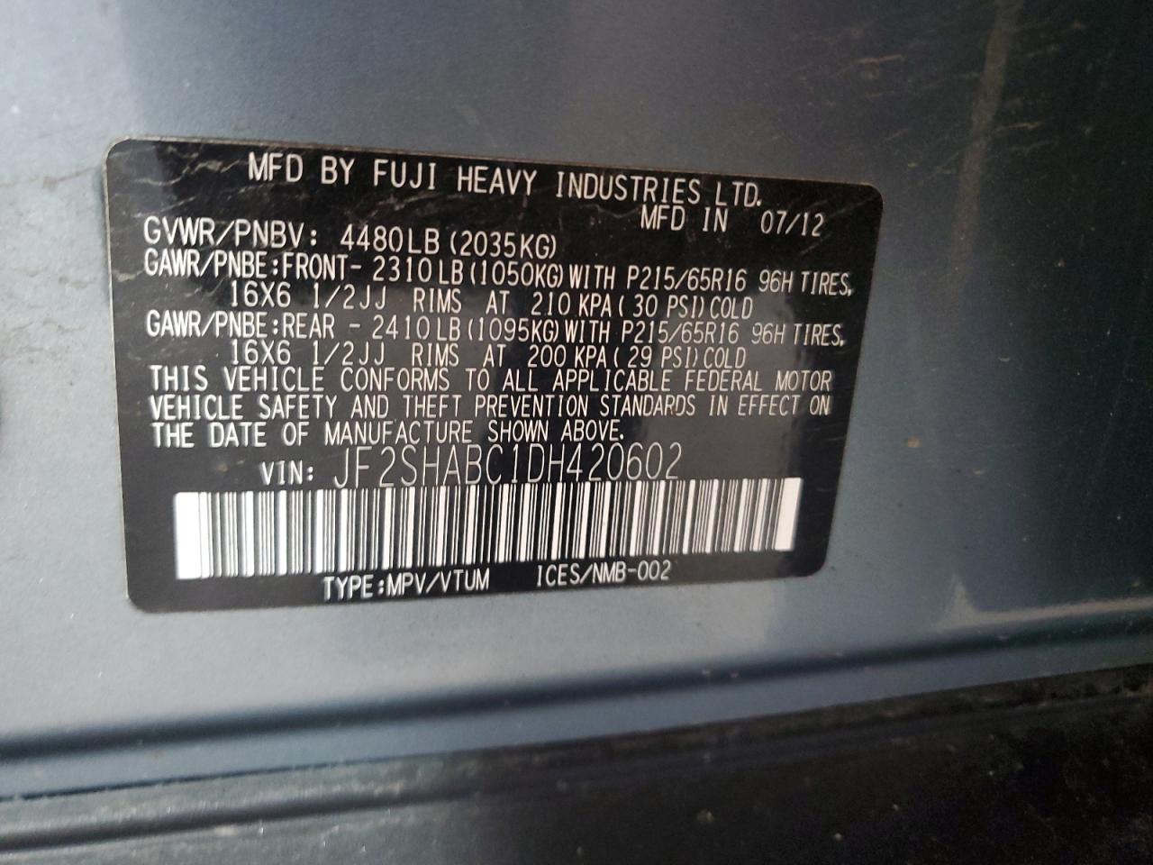 2013 Subaru Forester 2.5X VIN: JF2SHABC1DH420602 Lot: 80731175