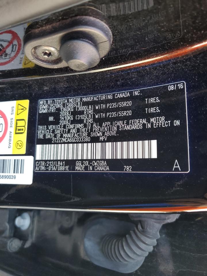 2016 Lexus Rx 350 VIN: 2T2ZZMCA6GC033380 Lot: 71902095