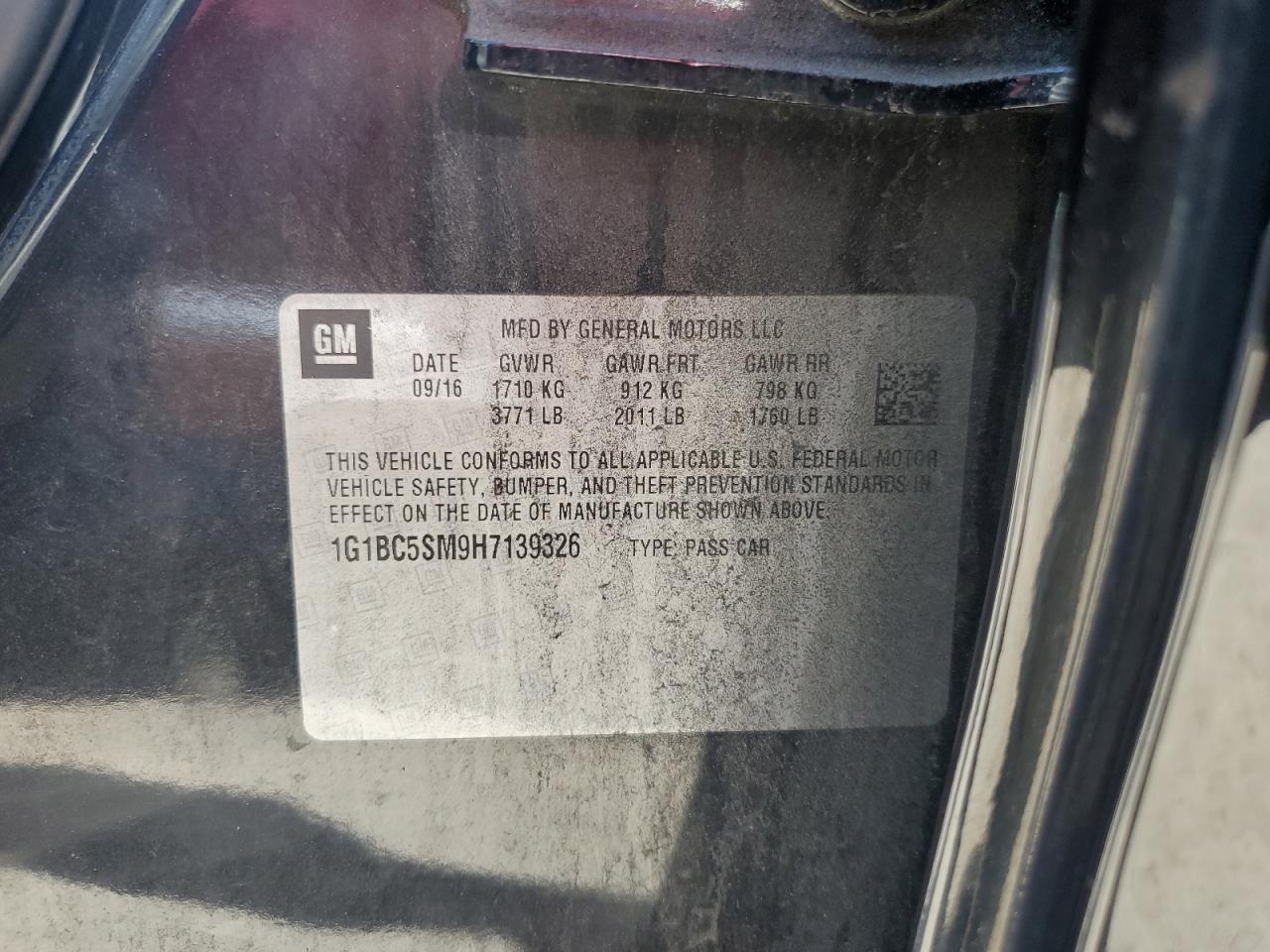 2017 Chevrolet Cruze Ls VIN: 1G1BC5SM9H7139326 Lot: 84380695