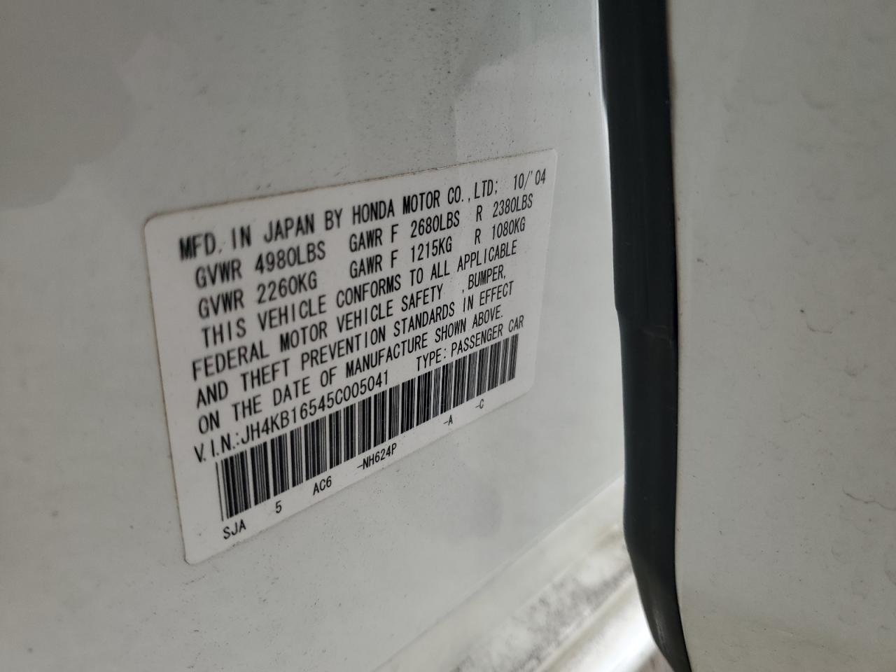 2005 Acura Rl VIN: JH4KB16545C005041 Lot: 81793585