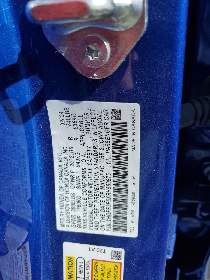 2024 Honda Civic Sport VIN: 2HGFE2F5XRH550875 Lot: 70827805