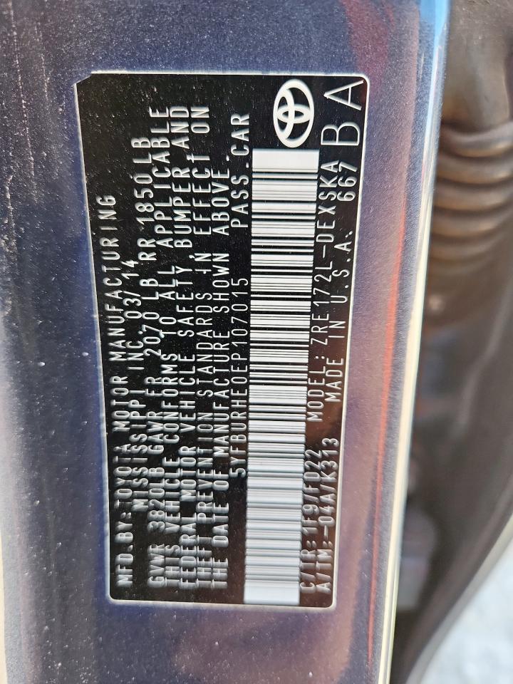 2014 Toyota Corolla L VIN: 5YFBURHE0EP107015 Lot: 81747395