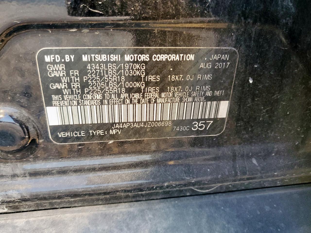 2018 Mitsubishi Outlander Sport Es VIN: JA4AP3AU4JZ006698 Lot: 72093675