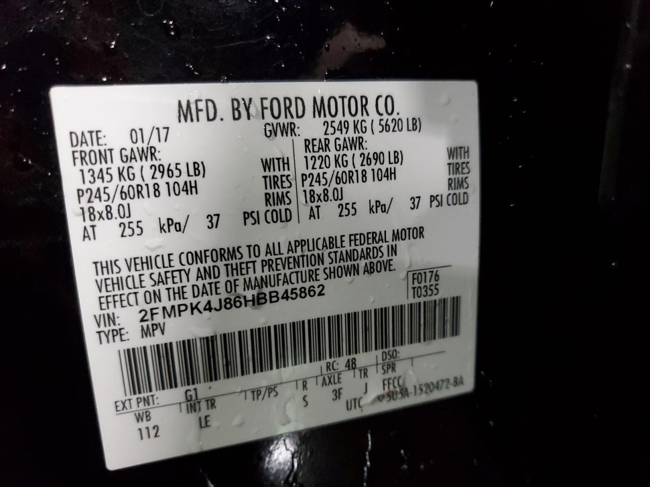 2017 Ford Edge Sel VIN: 2FMPK4J86HBB45862 Lot: 82047545