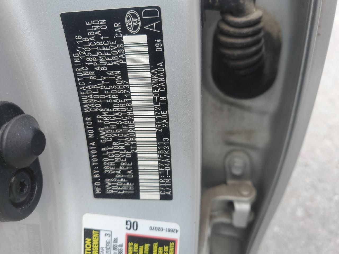 2017 Toyota Corolla L VIN: 2T1BURHE2HC811737 Lot: 80182125