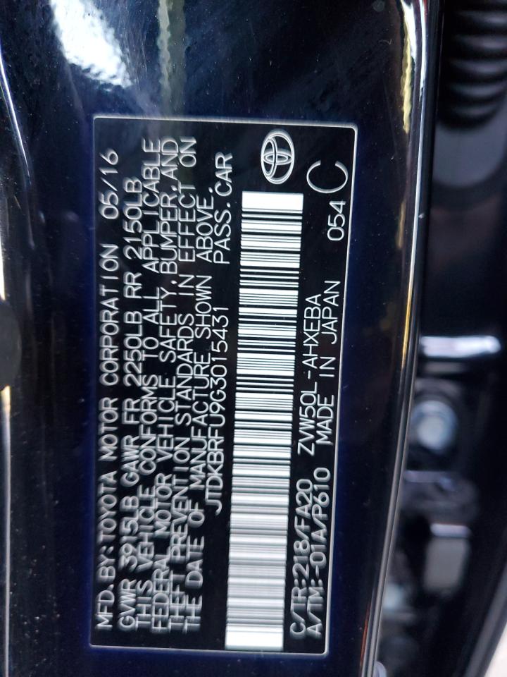 2016 Toyota Prius VIN: JTDKBRFU9G3015431 Lot: 72095195