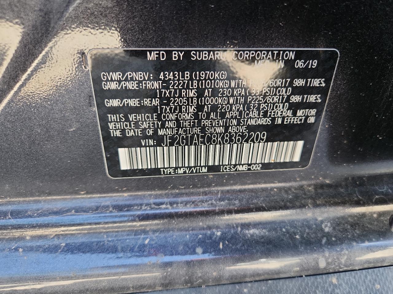 2019 Subaru Crosstrek Premium VIN: JF2GTAEC8K8362209 Lot: 71088075