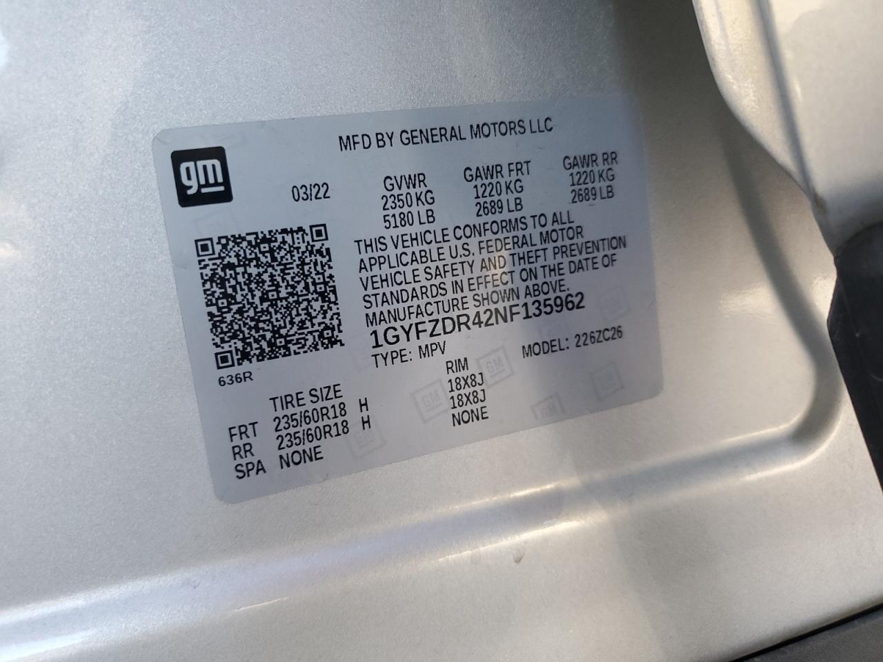 2022 Cadillac Xt4 Premium Luxury VIN: 1GYFZDR42NF135962 Lot: 83828735