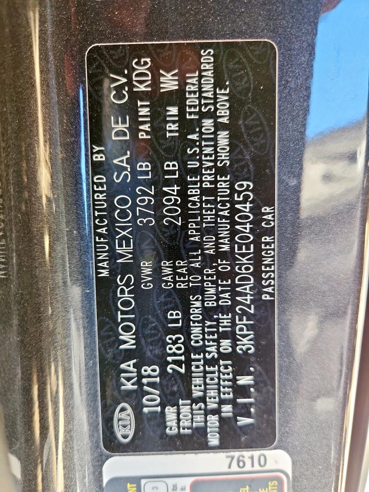 2019 Kia Forte Fe VIN: 3KPF24AD6KE040459 Lot: 80928255