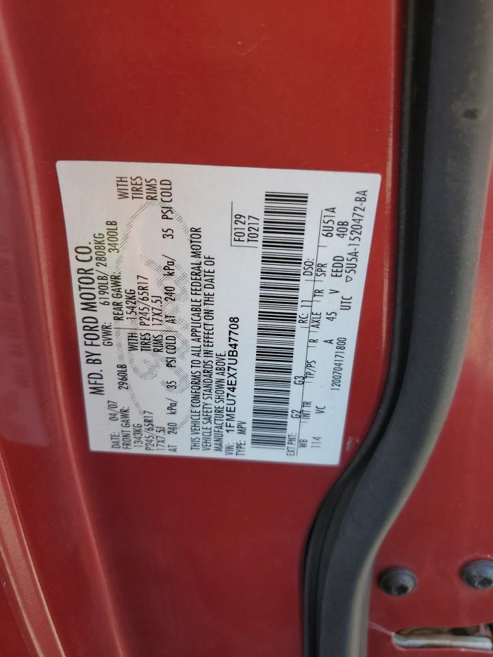 2007 Ford Explorer Eddie Bauer VIN: 1FMEU74EX7UB47708 Lot: 80434105