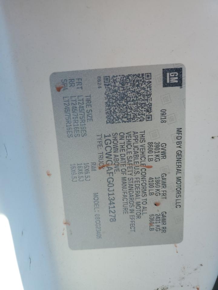 2018 Chevrolet Express G2500 VIN: 1GCWGAFG0J1341278 Lot: 81762435