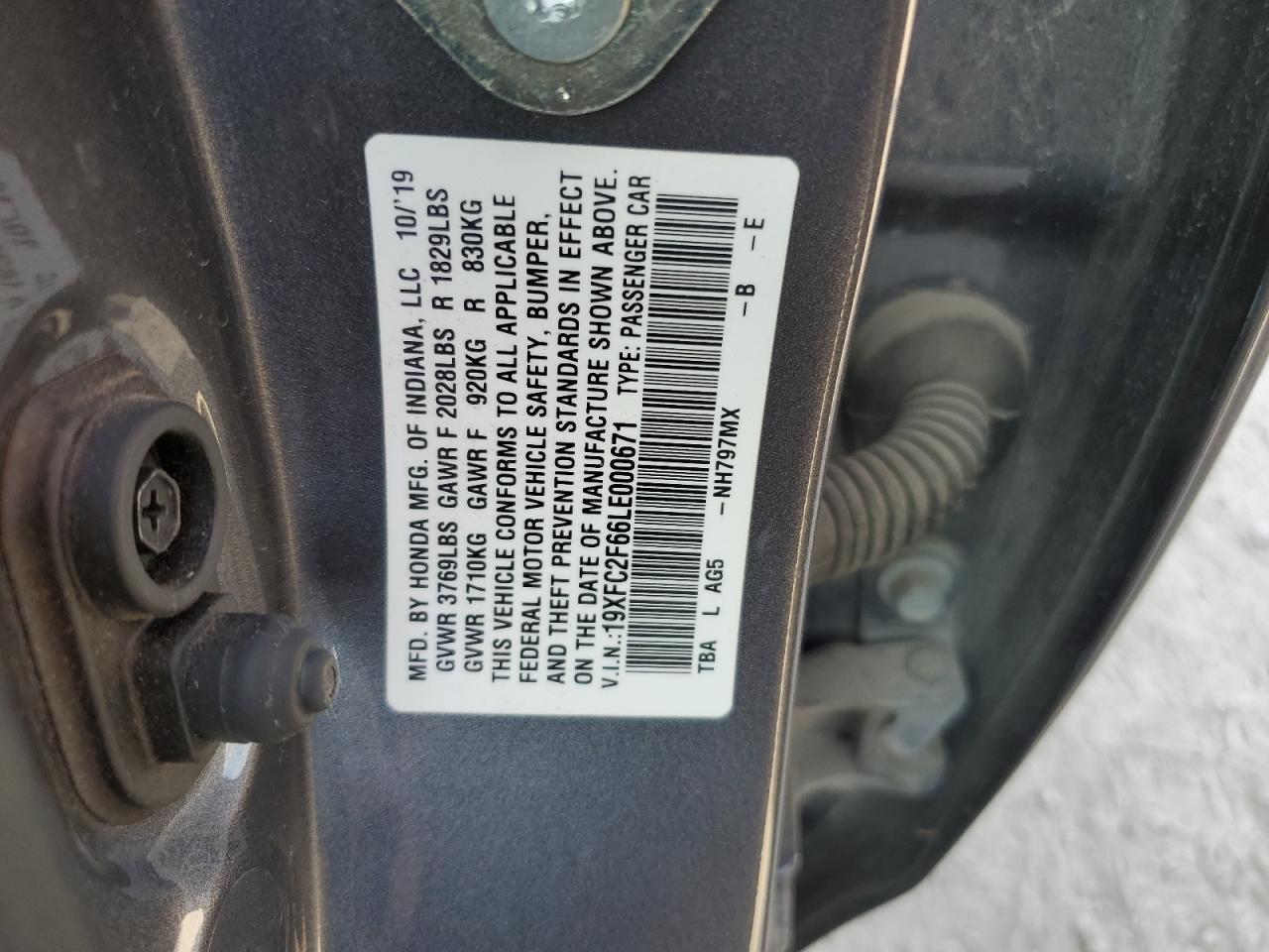 2020 Honda Civic Lx VIN: 19XFC2F66LE000671 Lot: 80755085