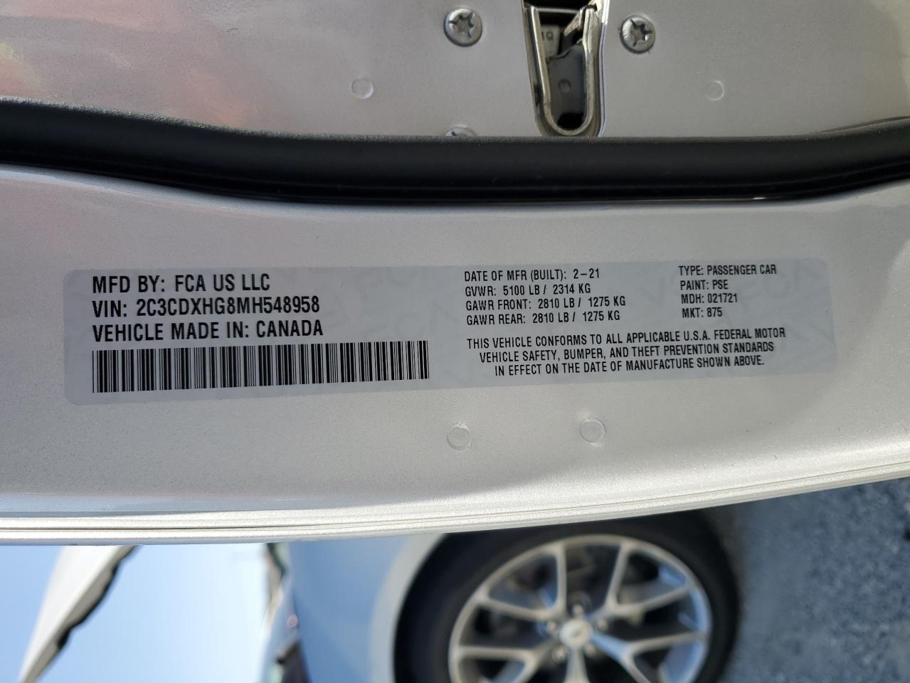 2021 Dodge Charger Gt VIN: 2C3CDXHG8MH548958 Lot: 80543485