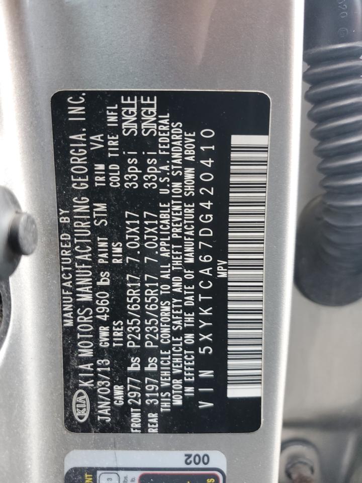 2013 Kia Sorento Lx VIN: 5XYKTCA67DG420410 Lot: 83780345