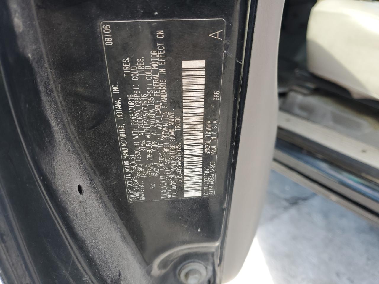 2006 Toyota Tundra VIN: 5TBJU32146S474287 Lot: 83988095