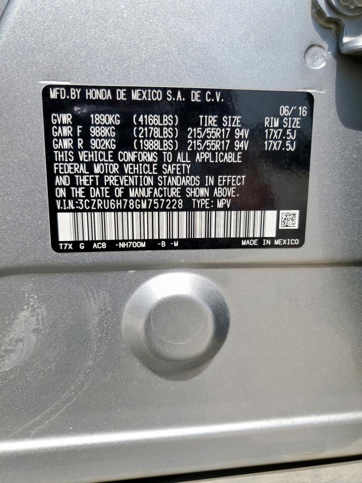 2016 Honda Hr-V Exl VIN: 3CZRU6H78GM757228 Lot: 71660745