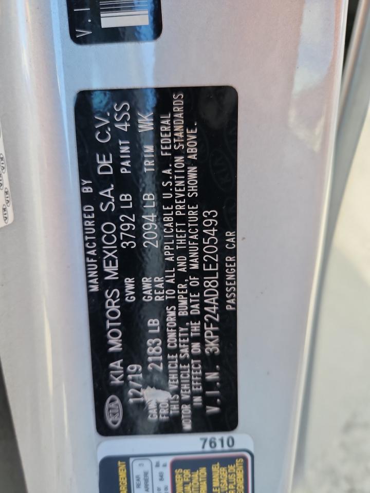 2020 Kia Forte Fe VIN: 3KPF24AD8LE205493 Lot: 71602375