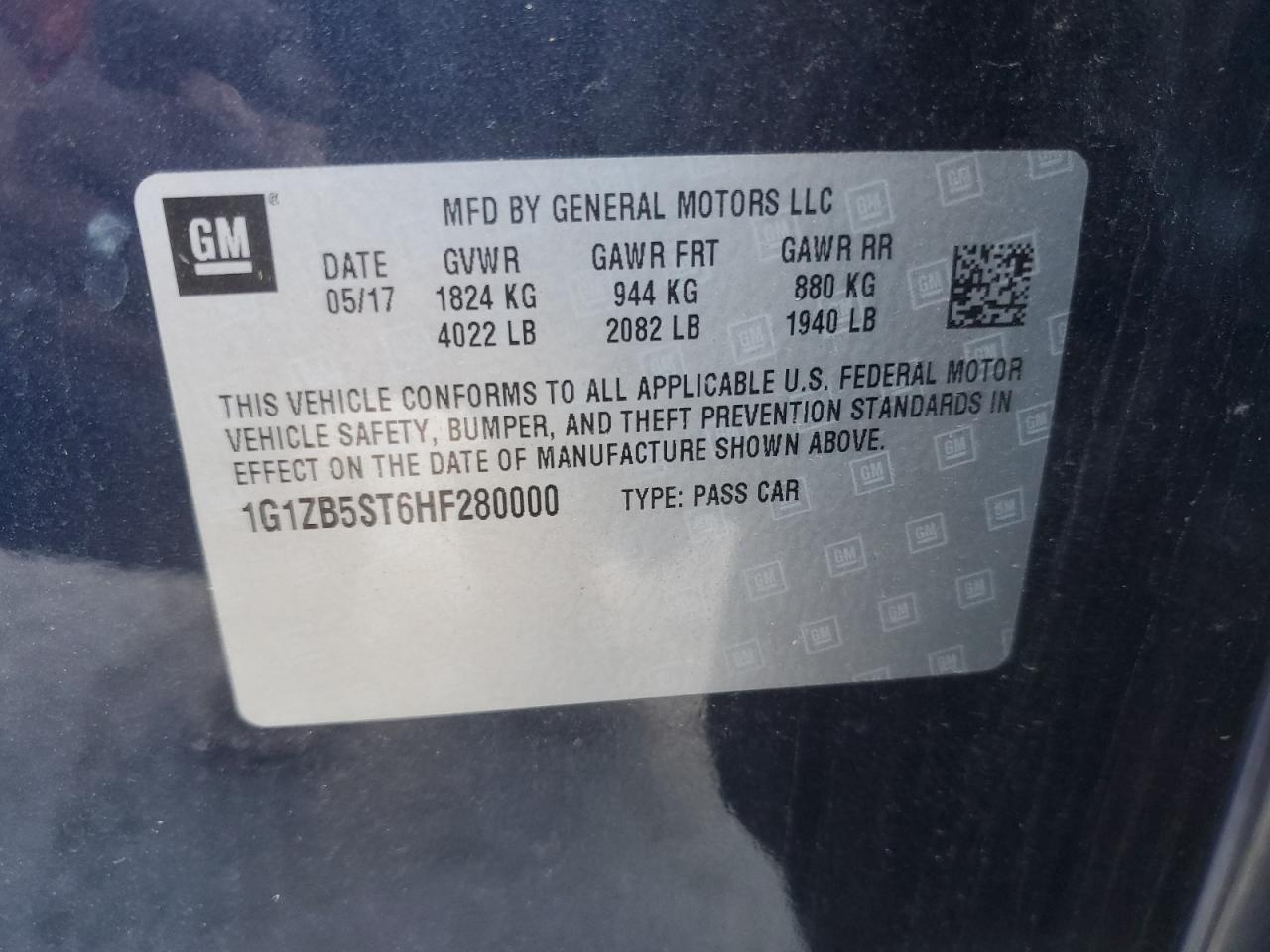 2017 Chevrolet Malibu Ls VIN: 1G1ZB5ST6HF280000 Lot: 84660095