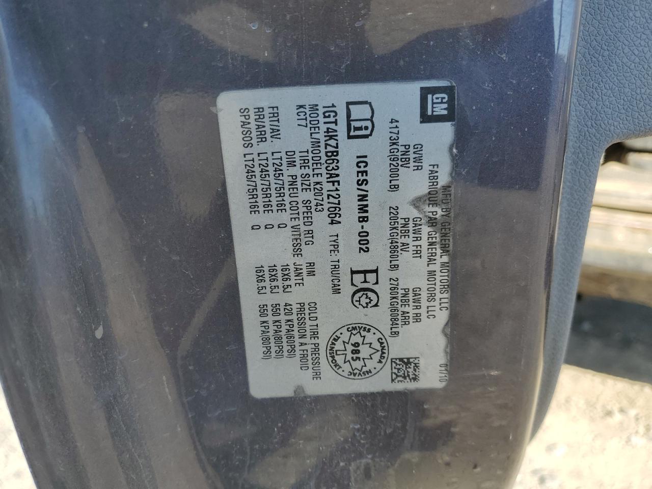 2010 GMC Sierra K2500 Heavy Duty VIN: 1GT4KZB63AF127664 Lot: 83960615