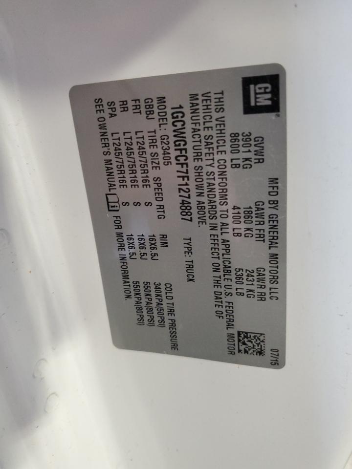 2015 Chevrolet Express G2500 VIN: 1GCWGFCF7F1274887 Lot: 80719235