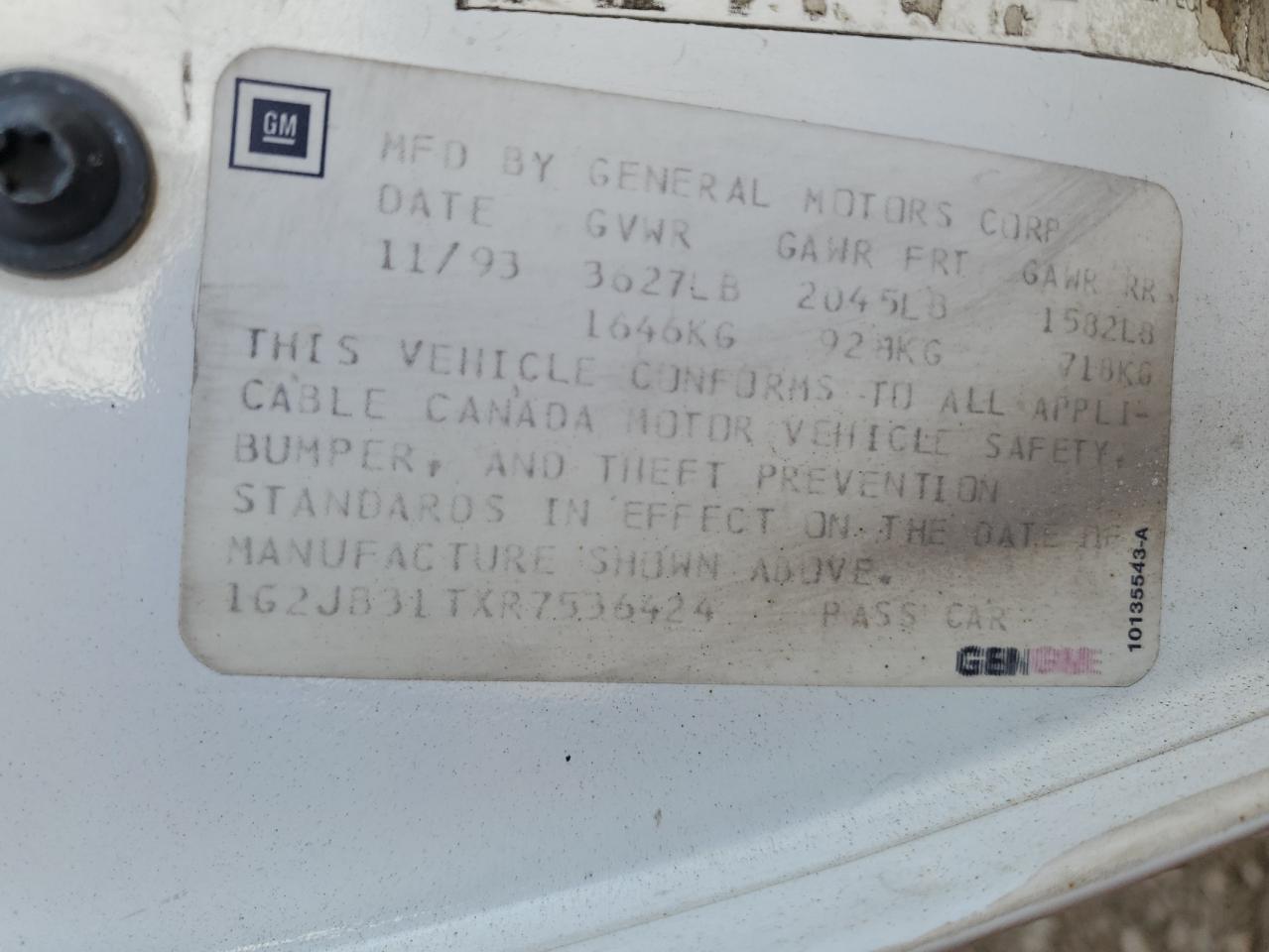 1994 Pontiac Sunbird Le VIN: 1G2JB31TXR7536424 Lot: 81516115