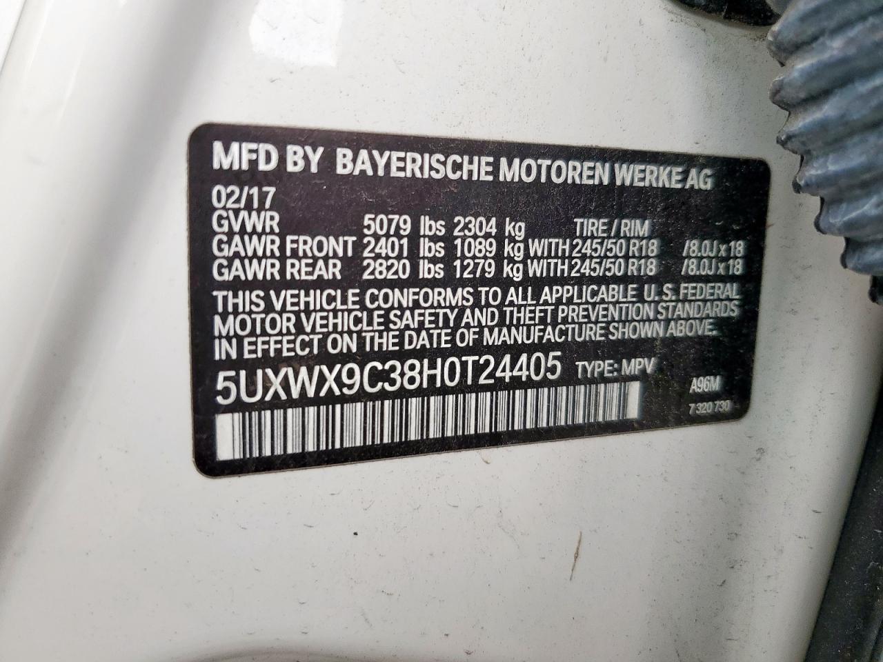 2017 BMW X3 xDrive28I VIN: 5UXWX9C38H0T24405 Lot: 81811495