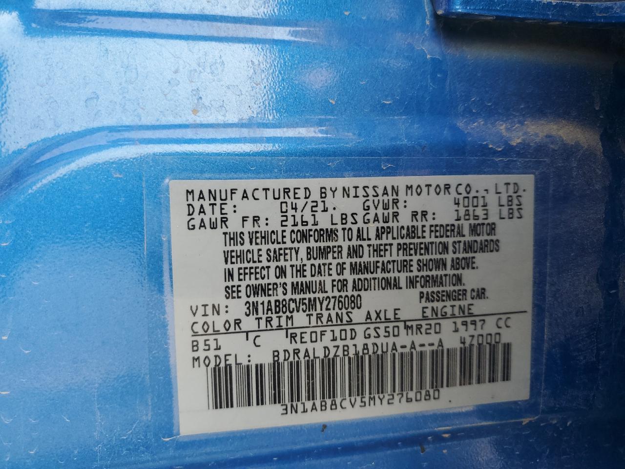 2021 Nissan Sentra Sv VIN: 3N1AB8CV5MY276080 Lot: 71734245