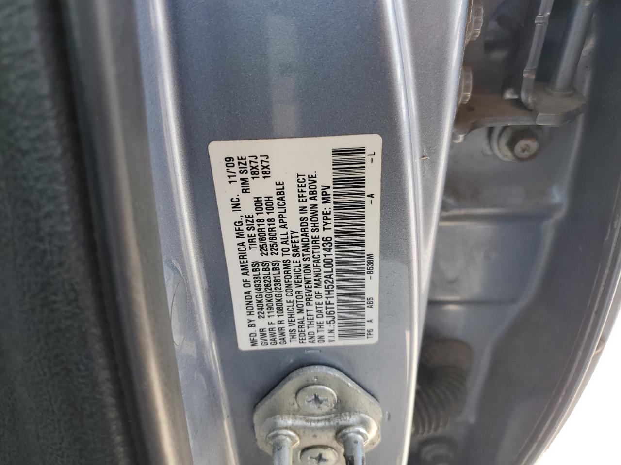 2010 Honda Accord Crosstour Exl VIN: 5J6TF1H52AL001436 Lot: 80675075