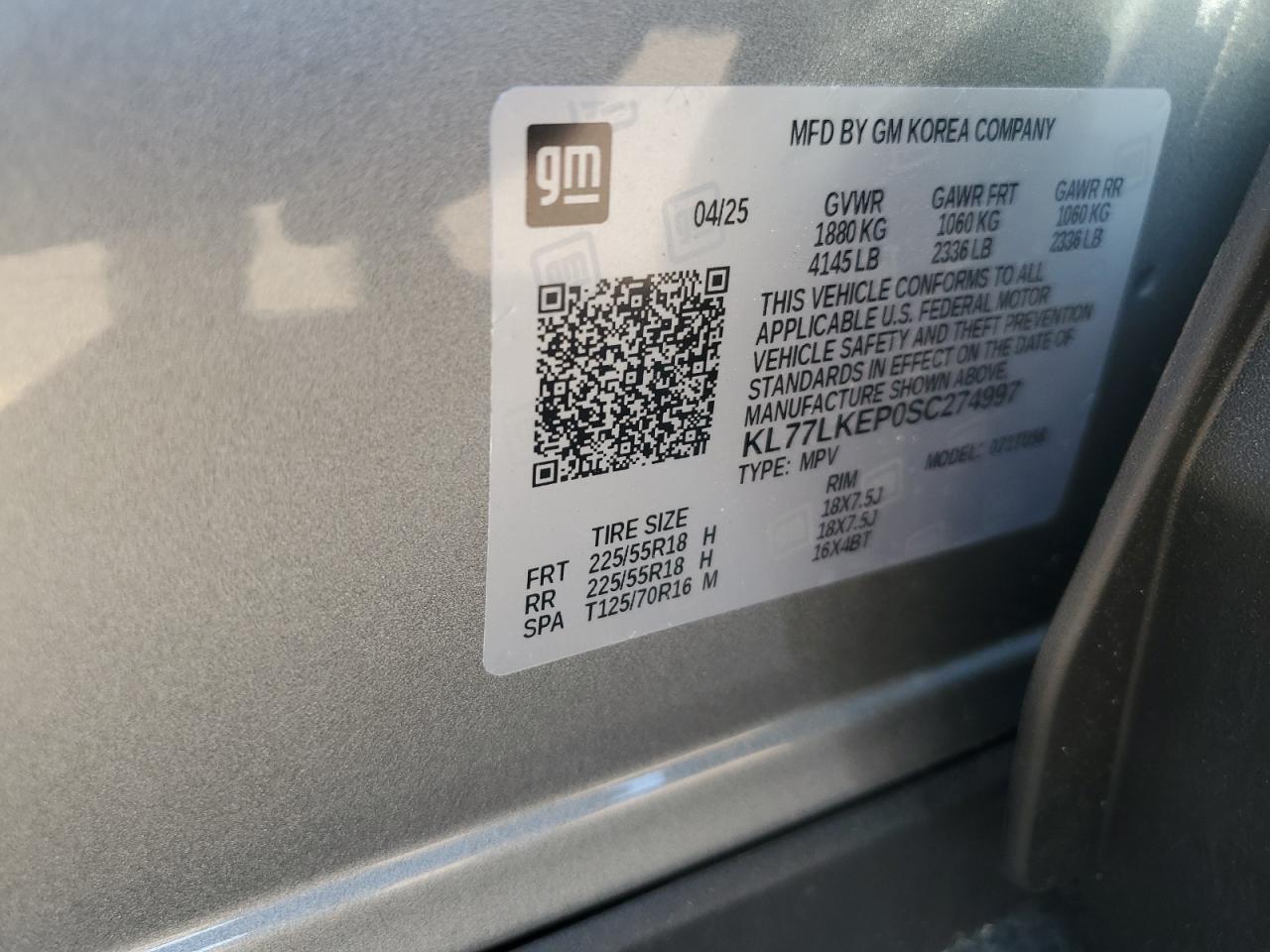 2025 Chevrolet Trax Activ VIN: KL77LKEP0SC274997 Lot: 69258475