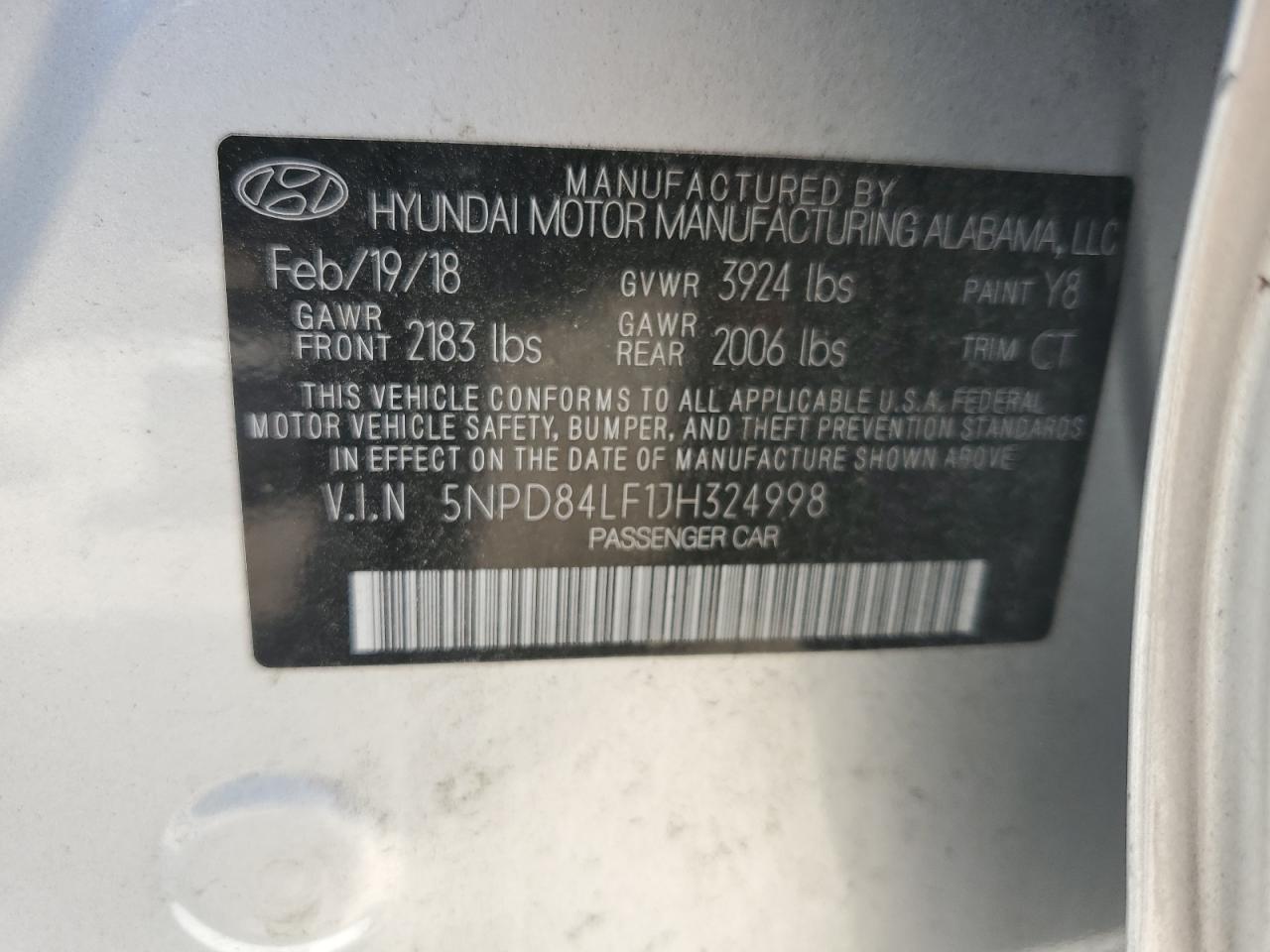 2018 Hyundai Elantra VIN: 5NPD84LF1JH324998 Lot: 81449605