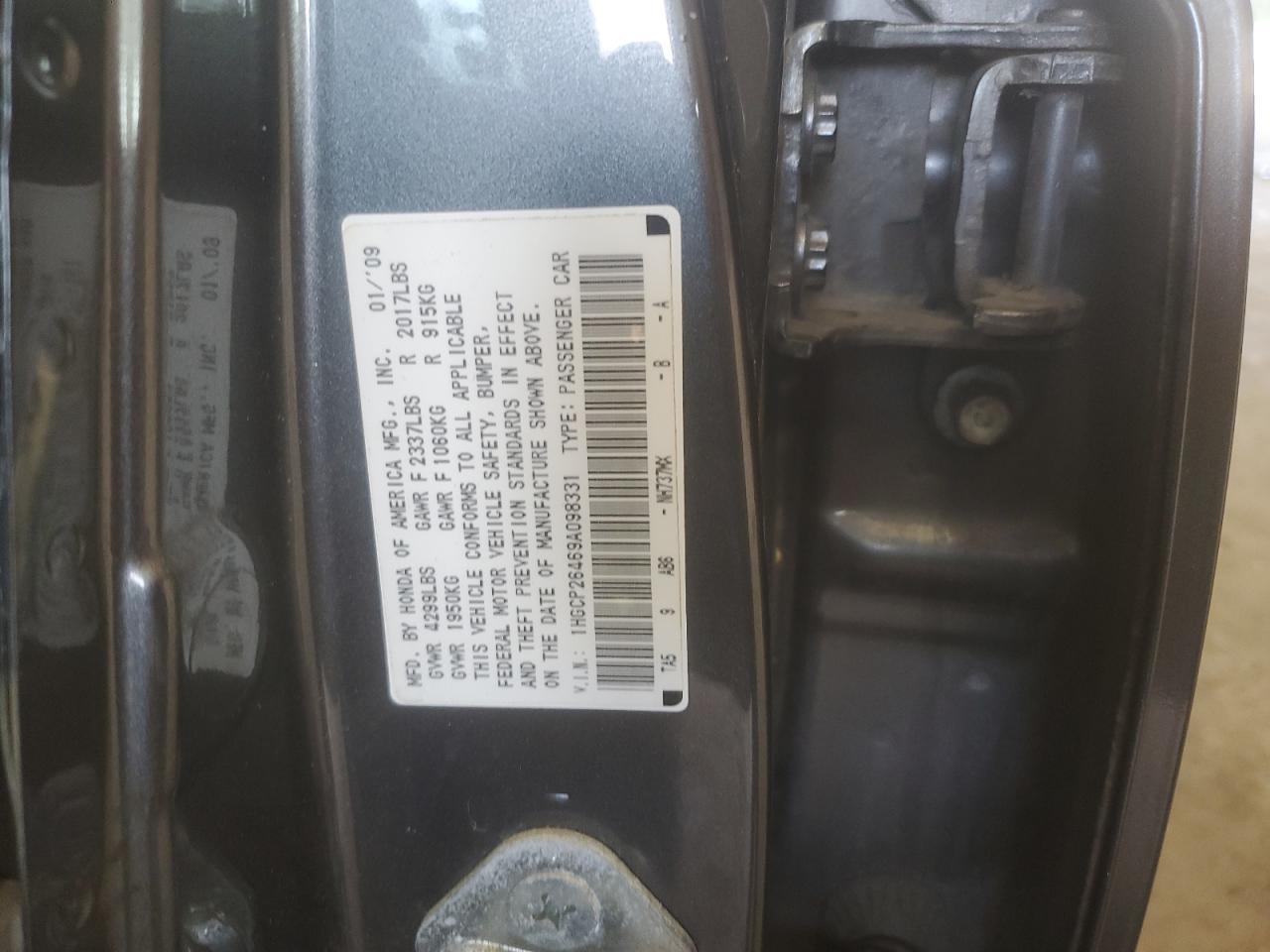 2009 Honda Accord Lxp VIN: 1HGCP26469A098331 Lot: 80630065