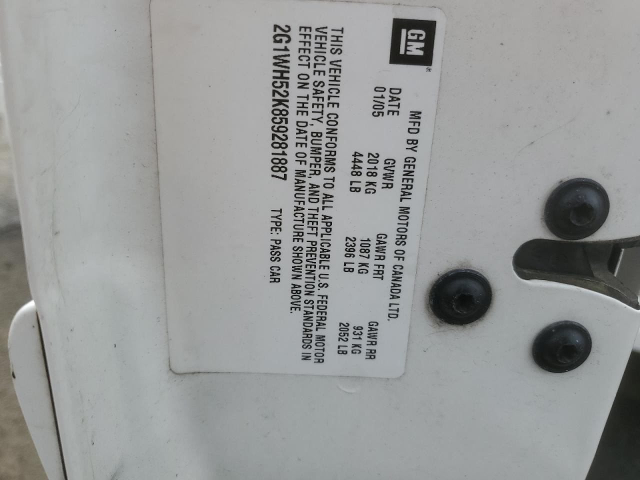 2005 Chevrolet Impala Ls VIN: 2G1WH52K859281887 Lot: 71004695