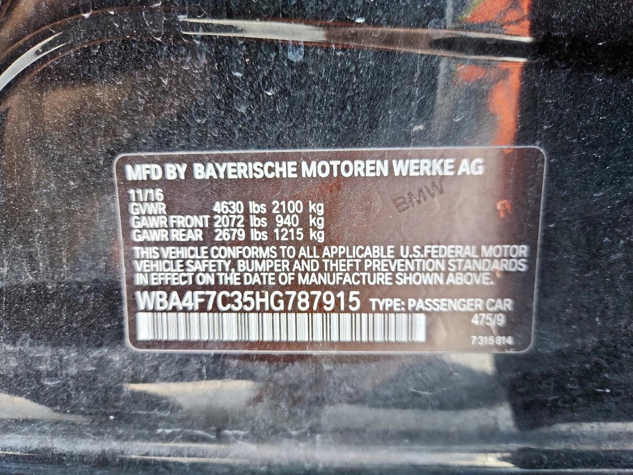 2017 BMW 430I Gran Coupe VIN: WBA4F7C35HG787915 Lot: 70830455