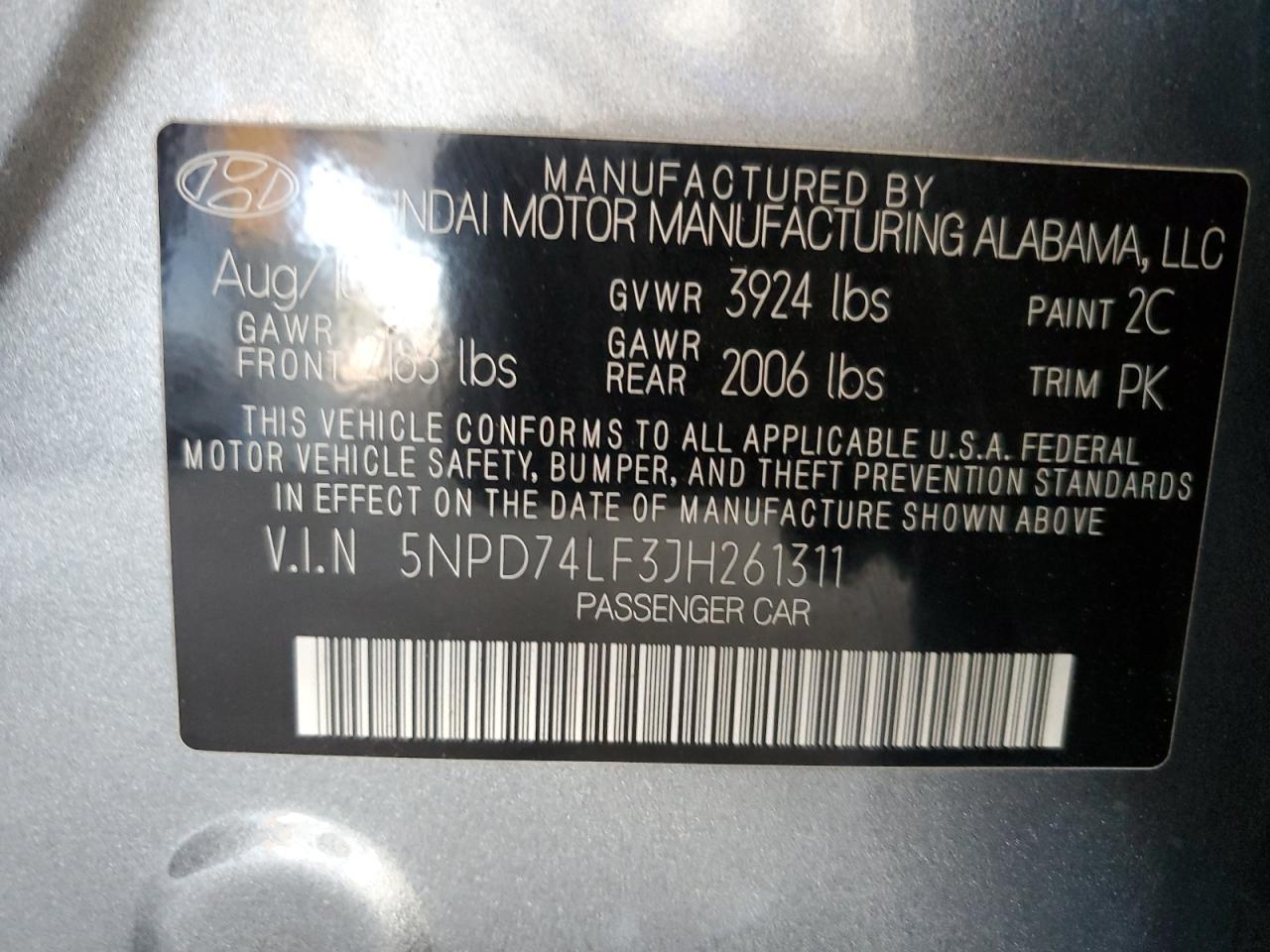 2018 Hyundai Elantra Se VIN: 5NPD74LF3JH261311 Lot: 81403845