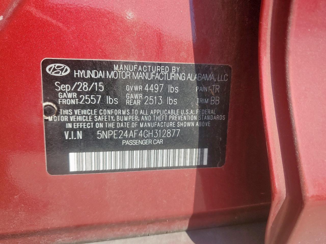 2016 Hyundai Sonata Se VIN: 5NPE24AF4GH312877 Lot: 81450235