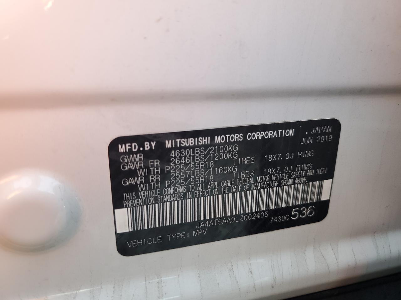 2020 Mitsubishi Eclipse Cross Se VIN: JA4AT5AA9LZ002405 Lot: 83828135