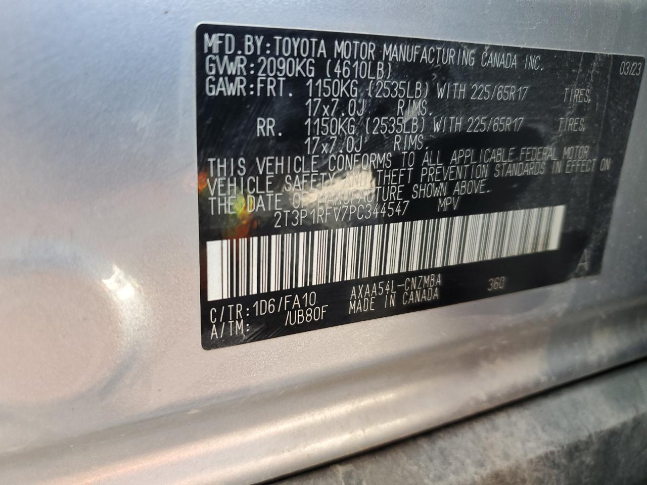 2023 Toyota Rav4 Xle VIN: 2T3P1RFV7PC344547 Lot: 71852595