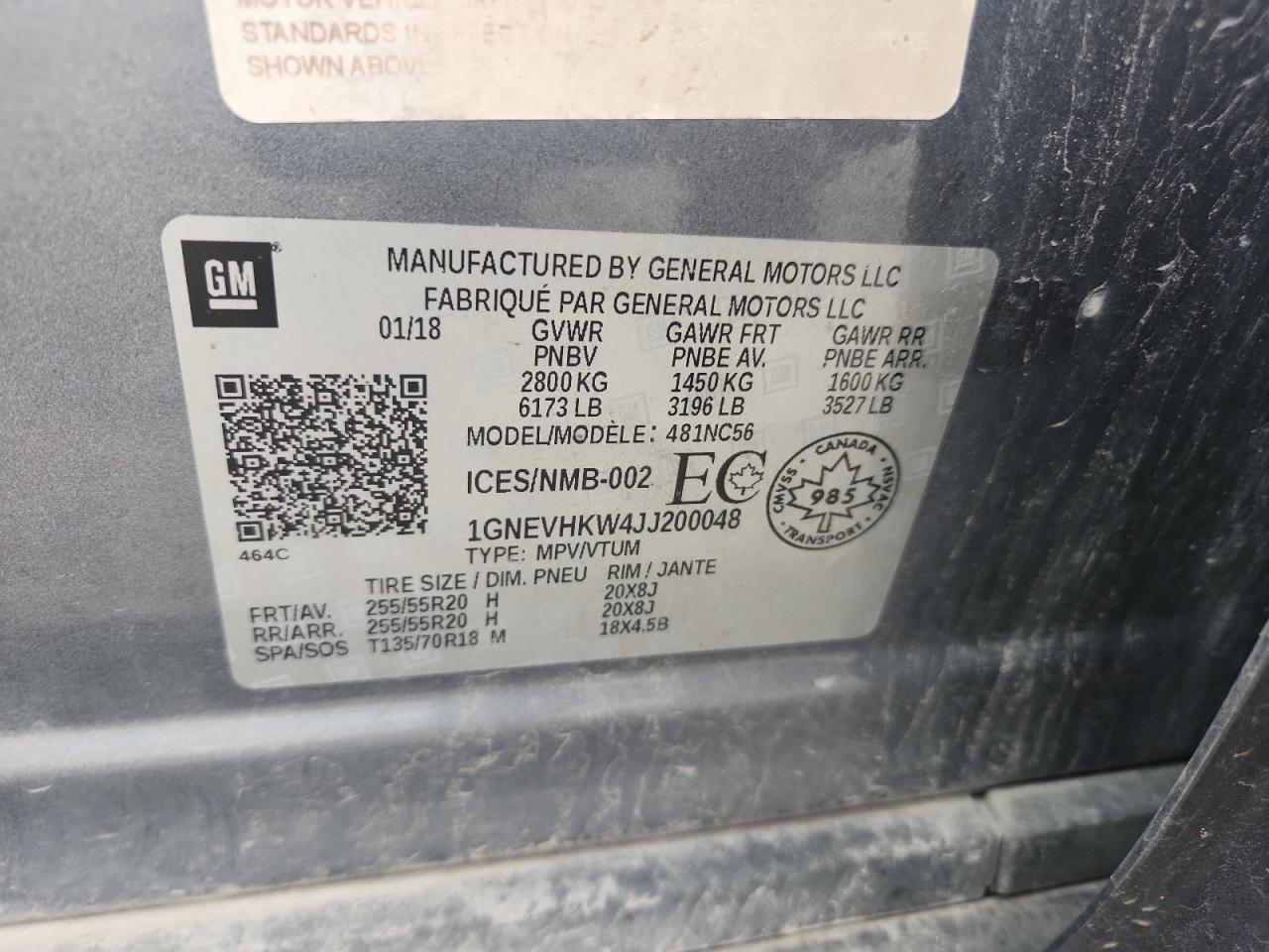 2018 Chevrolet Traverse Lt VIN: 1GNEVHKW4JJ200048 Lot: 80409575