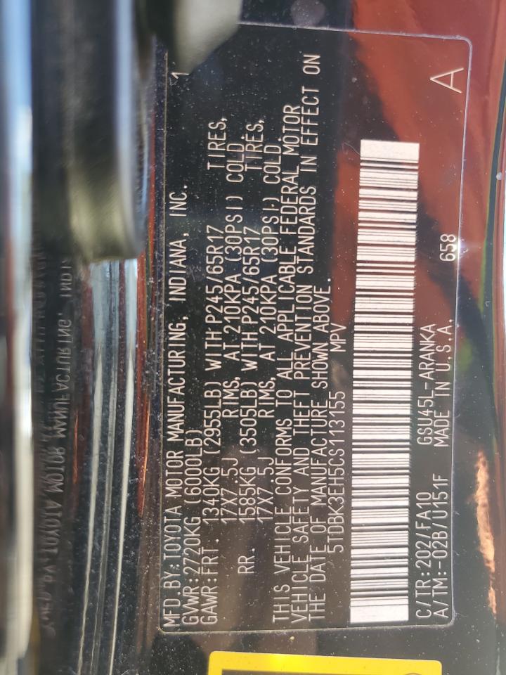 2012 Toyota Highlander Base VIN: 5TDBK3EH5CS113155 Lot: 84223695