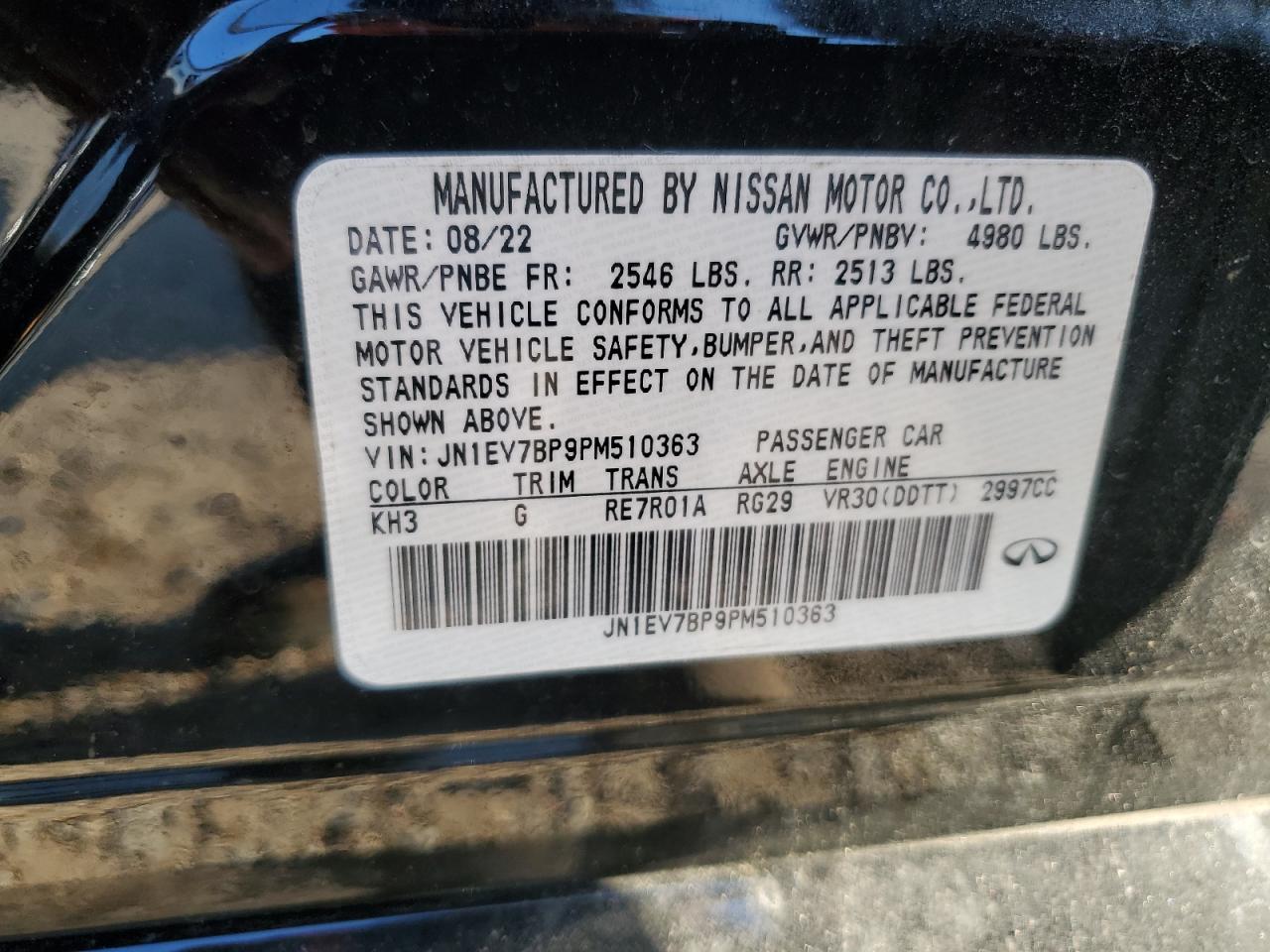 2023 Infiniti Q50 Luxe VIN: JN1EV7BP9PM510363 Lot: 81855925