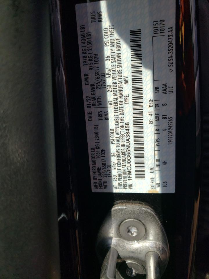 2022 Ford Escape Se VIN: 1FMCU0G65NUA38458 Lot: 71638685