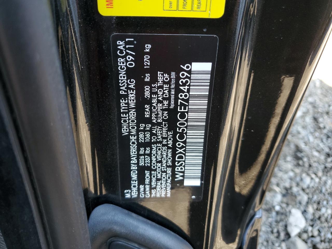 2012 BMW M3 VIN: WBSDX9C50CE784396 Lot: 80706975