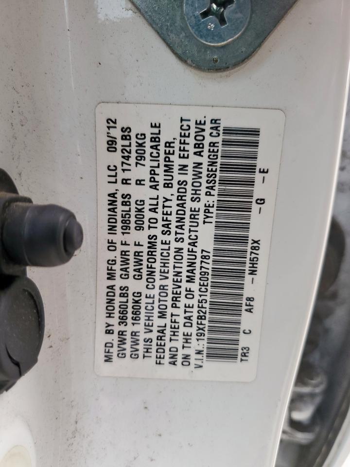 2012 Honda Civic Lx VIN: 19XFB2F51CE097787 Lot: 83761595