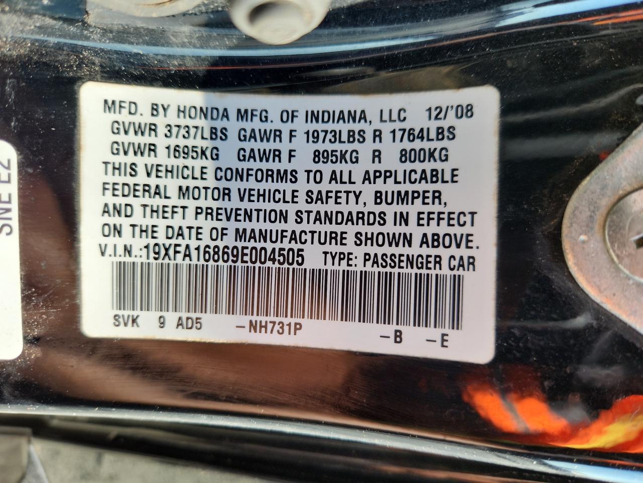 2009 Honda Civic Ex VIN: 19XFA16869E004505 Lot: 80491405