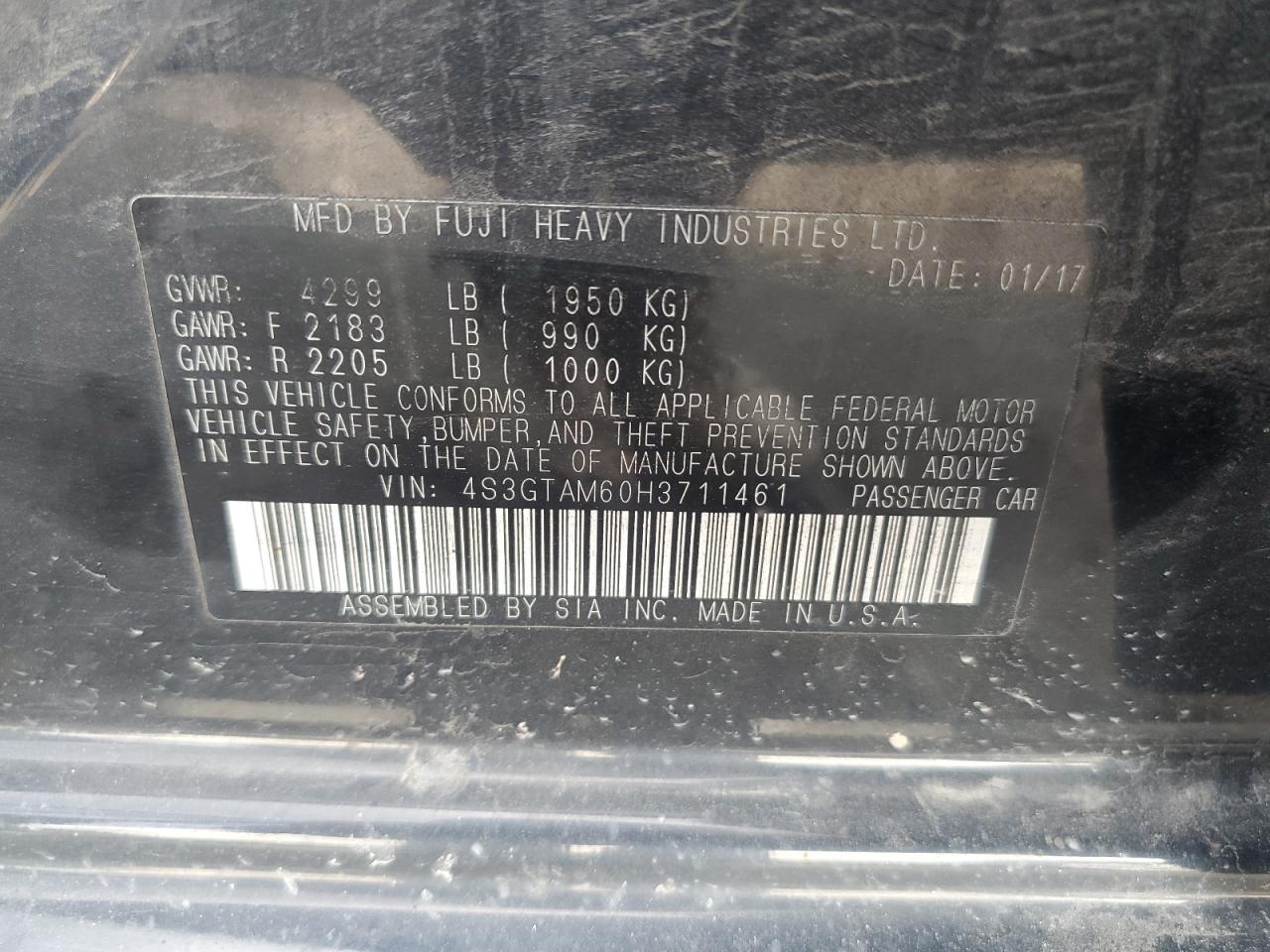 2017 Subaru Impreza Sport VIN: 4S3GTAM60H3711461 Lot: 81866625