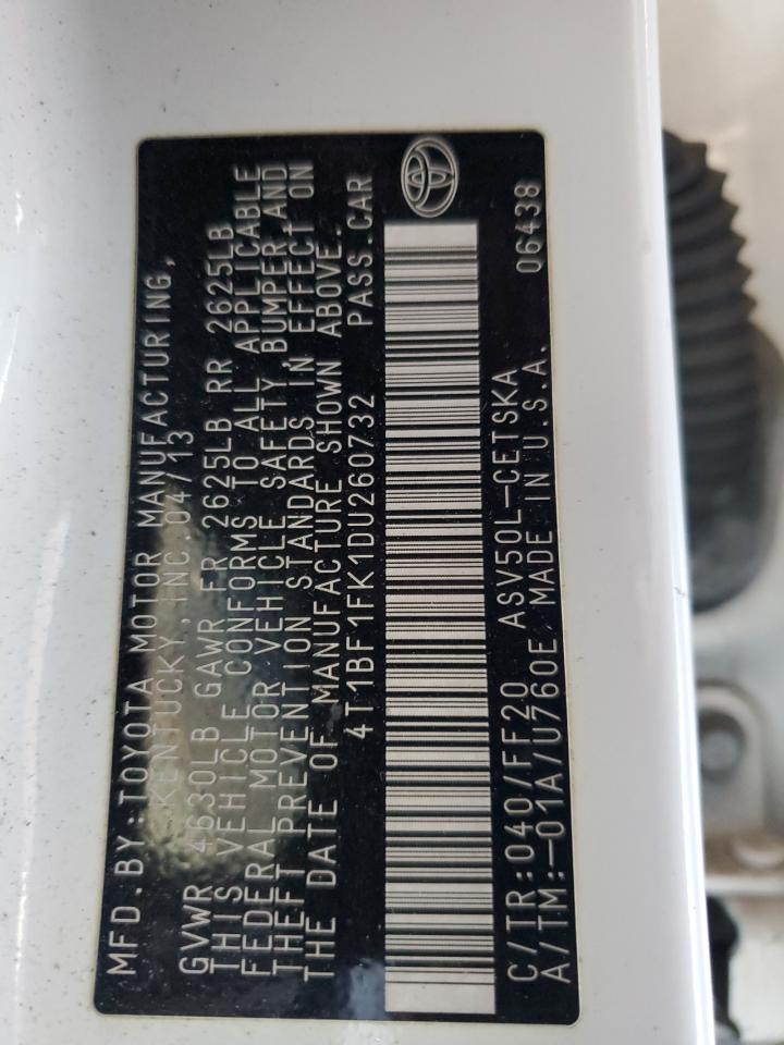 2013 Toyota Camry L VIN: 4T1BF1FK1DU260732 Lot: 84631615