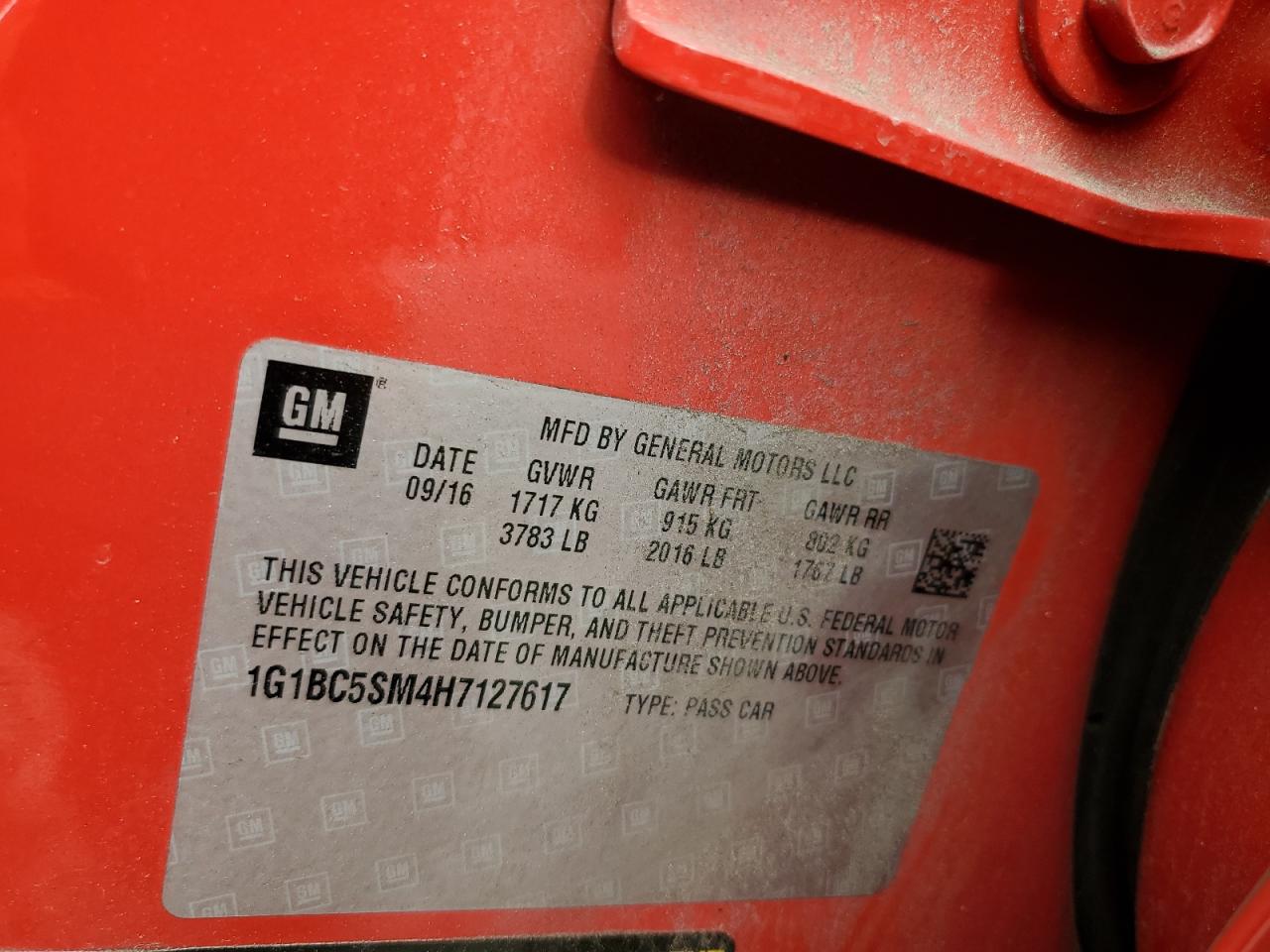 2017 Chevrolet Cruze Ls VIN: 1G1BC5SM4H7127617 Lot: 84058265