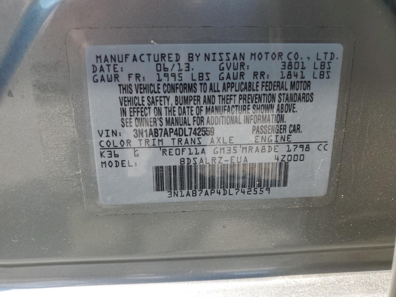 2013 Nissan Sentra S VIN: 3N1AB7AP4DL742559 Lot: 71616715