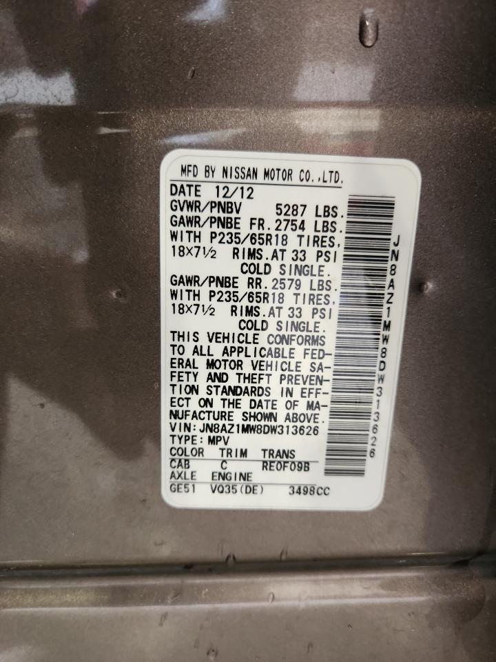 2013 Nissan Murano S VIN: JN8AZ1MW8DW313626 Lot: 80139275